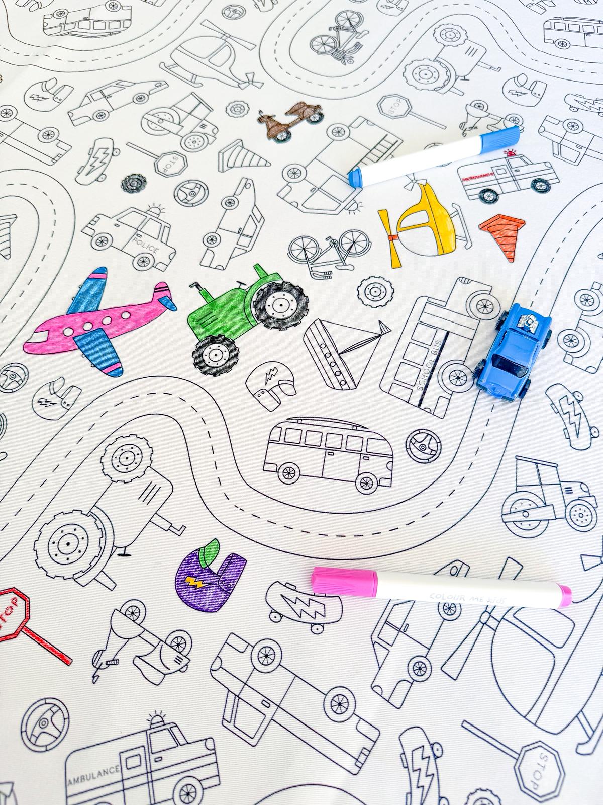 Colour Me | Washable Reusable Colouring Tablecloth | Wheels In Motion