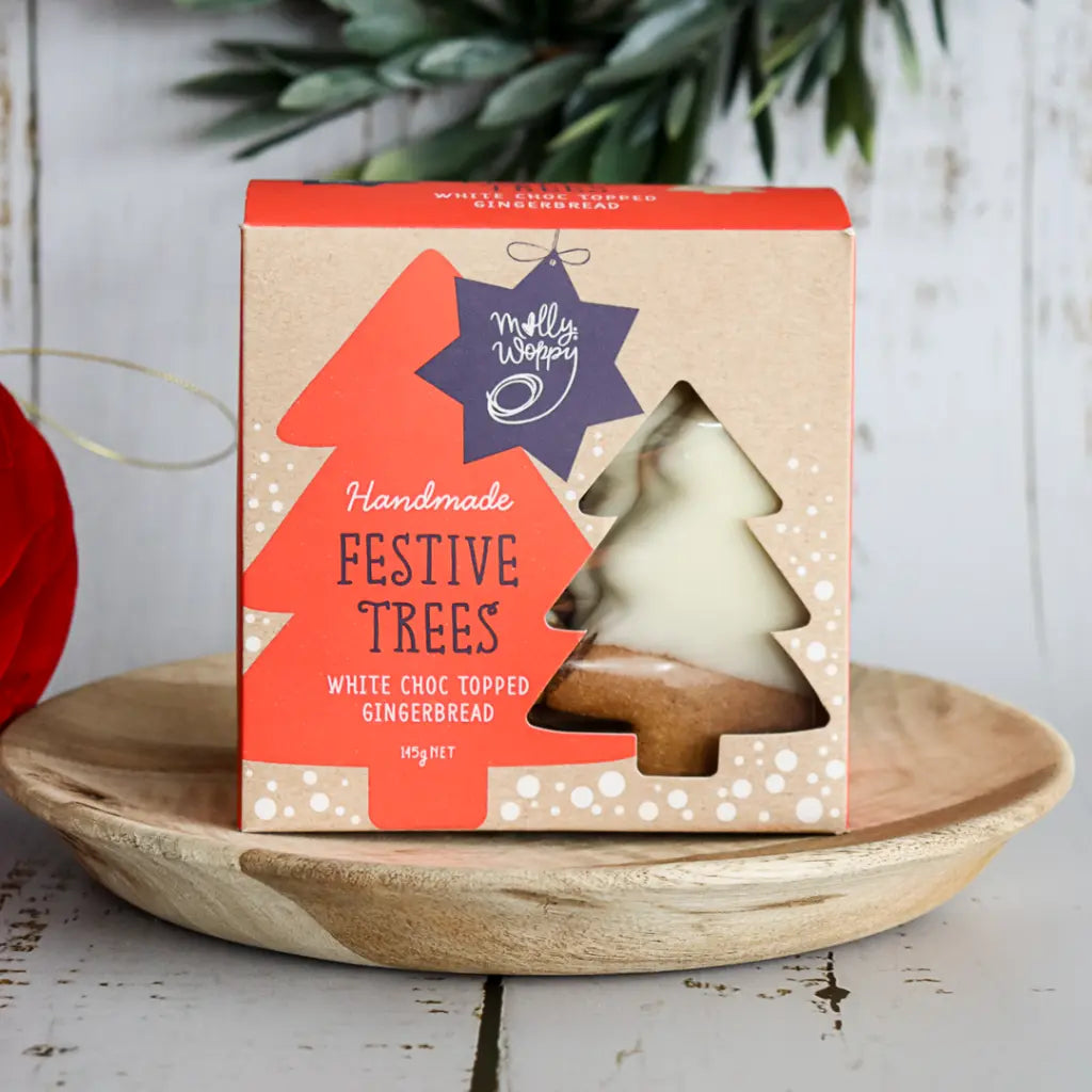 Molly Woppy | Gingerbread Festive Tree White Choc Topped Christmas Cookies