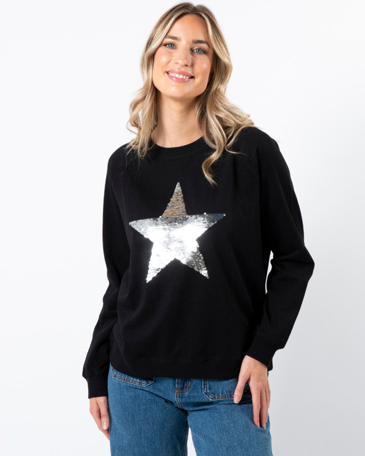 Stella + Gemma | Classic Sweater | Black with Star Silver Sequins