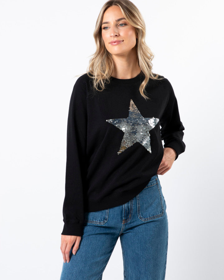 Stella + Gemma | Classic Sweater | Black with Star Silver Sequins