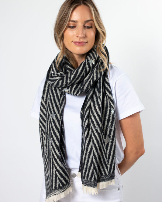 Stella + Gemma | Scarf | Diagonal Black Stripe with Golf Stars