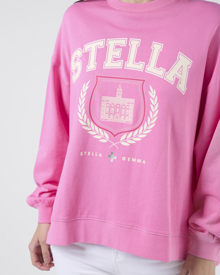 Stella + Gemma | Sunday Sweater | Bright Pink College Harvard