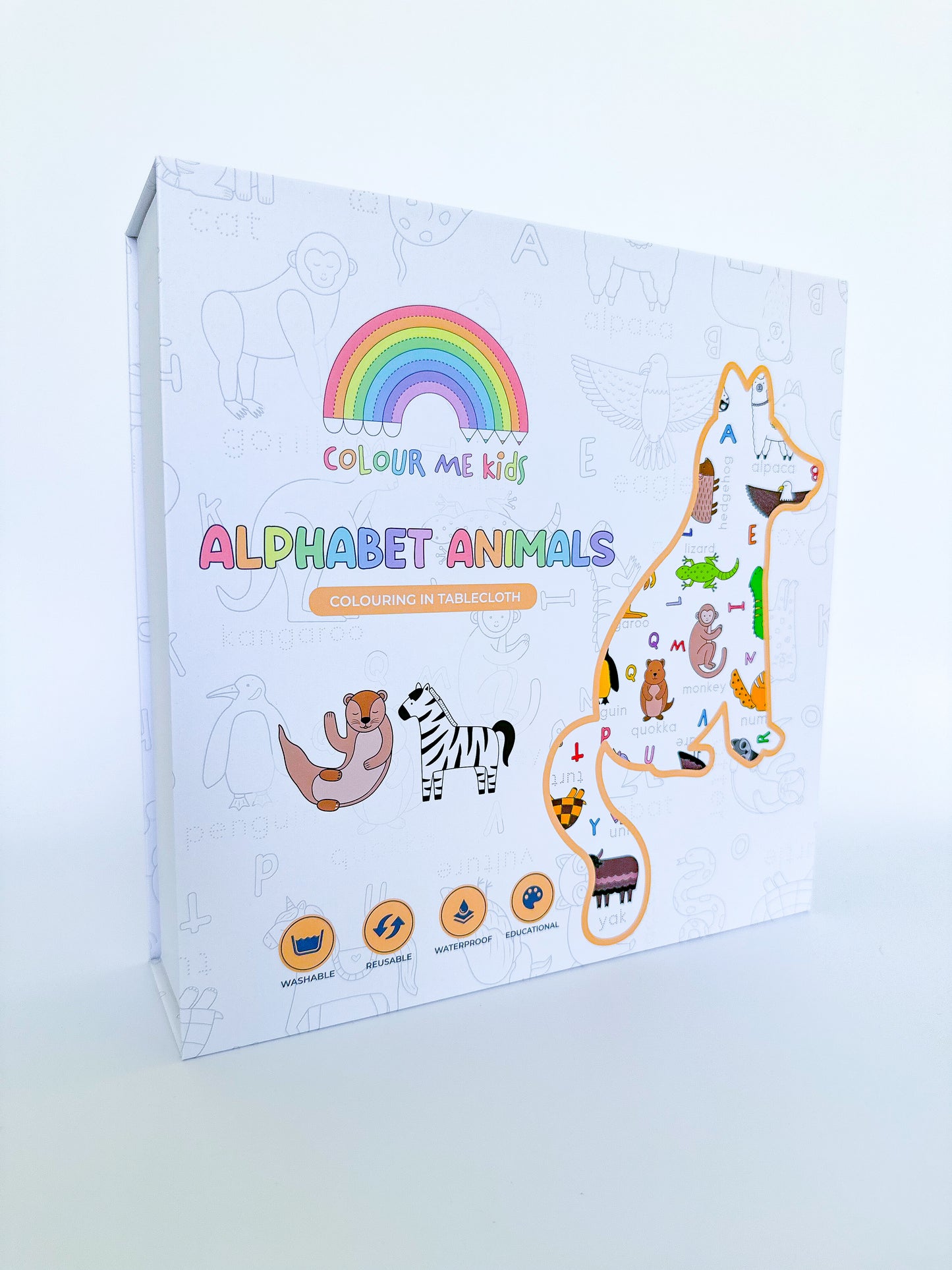 Colour Me | Washable Reusable Colouring Tablecloth | Alphabet Animals