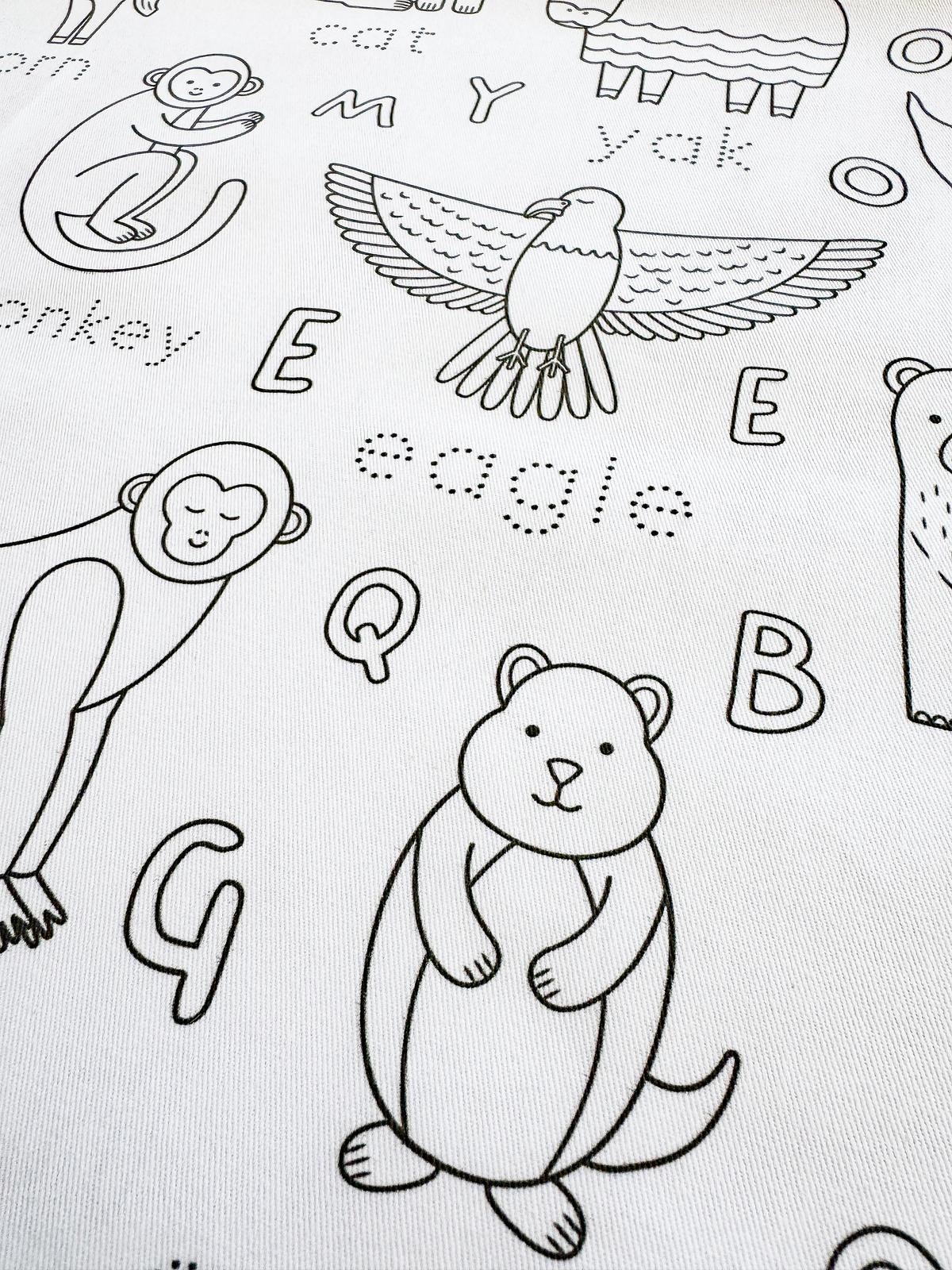 Colour Me | Washable Reusable Colouring Tablecloth | Alphabet Animals