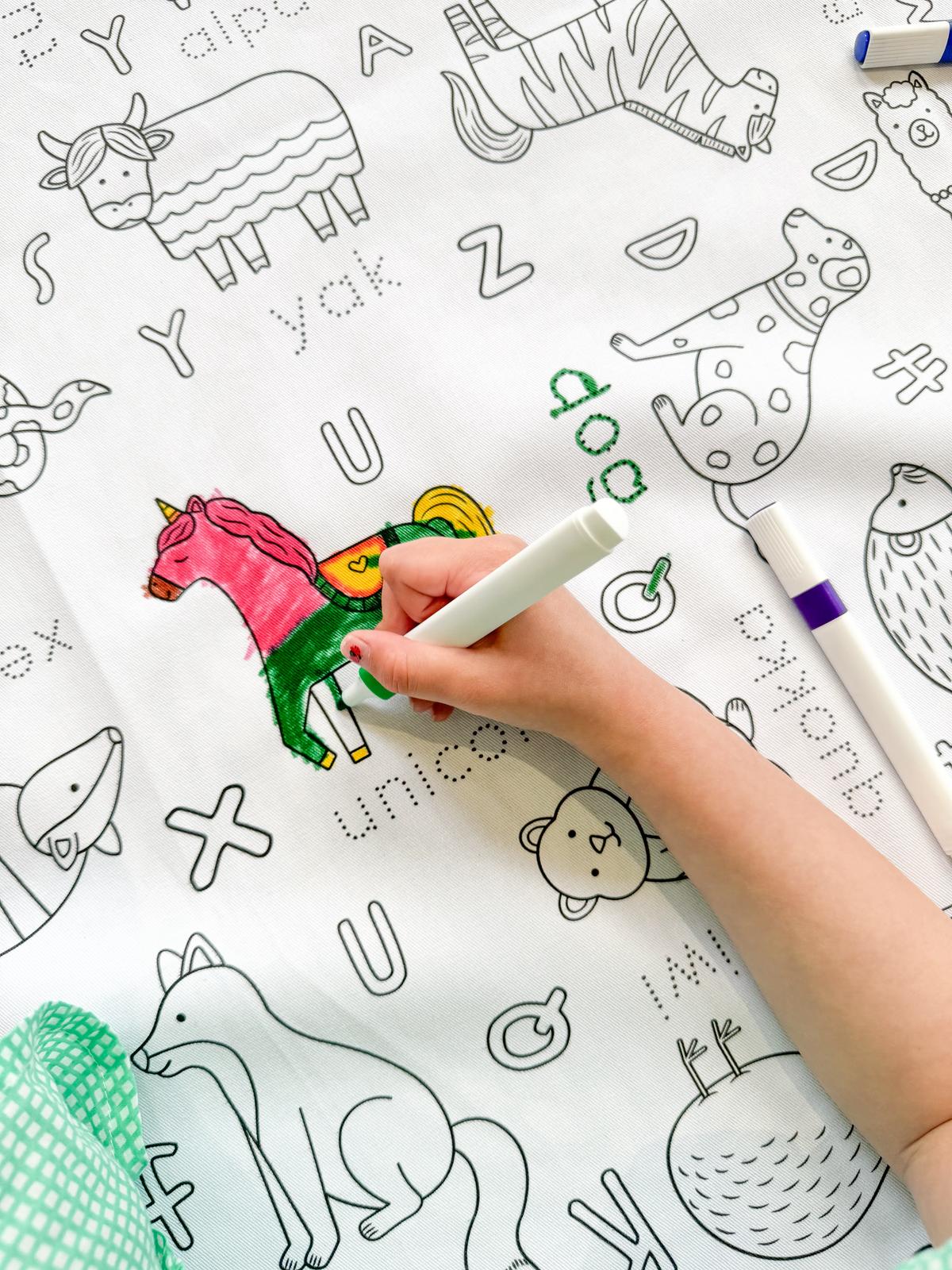 Colour Me | Washable Reusable Colouring Tablecloth | Alphabet Animals