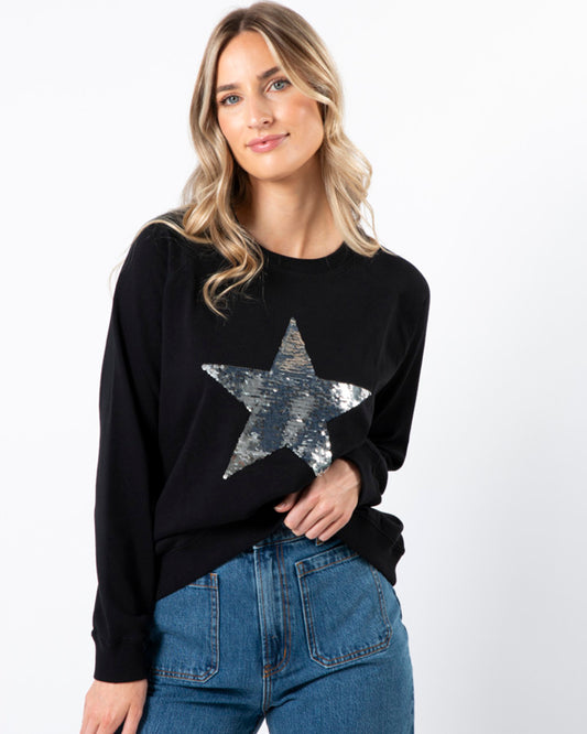 Stella + Gemma | Classic Sweater | Black with Star Silver Sequins