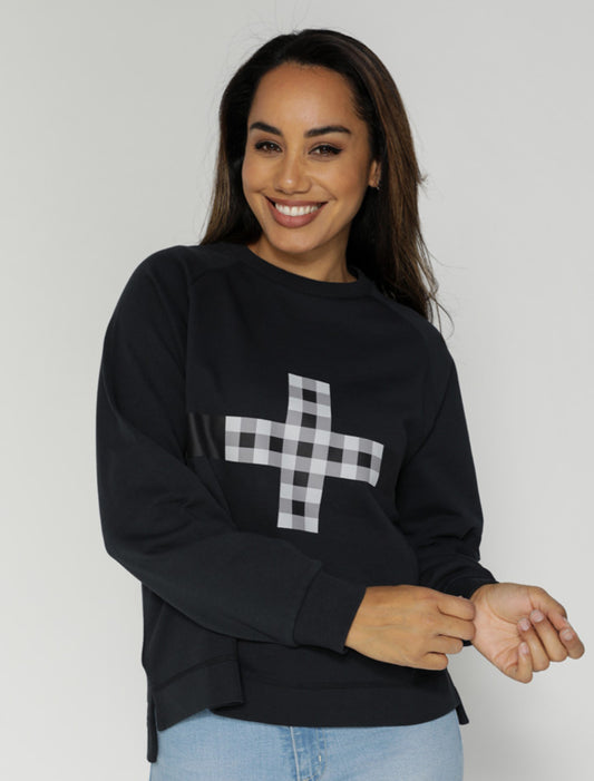 Stella + Gemma | Sweater | Black Gingham Cross