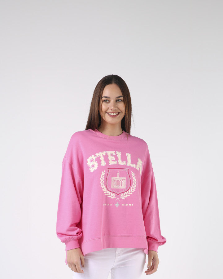 Stella + Gemma | Sunday Sweater | Bright Pink College Harvard