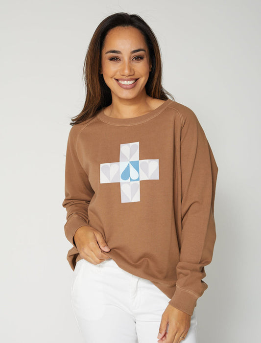 Stella + Gemma | Sweater | Mocha w/Heart Logo Cross